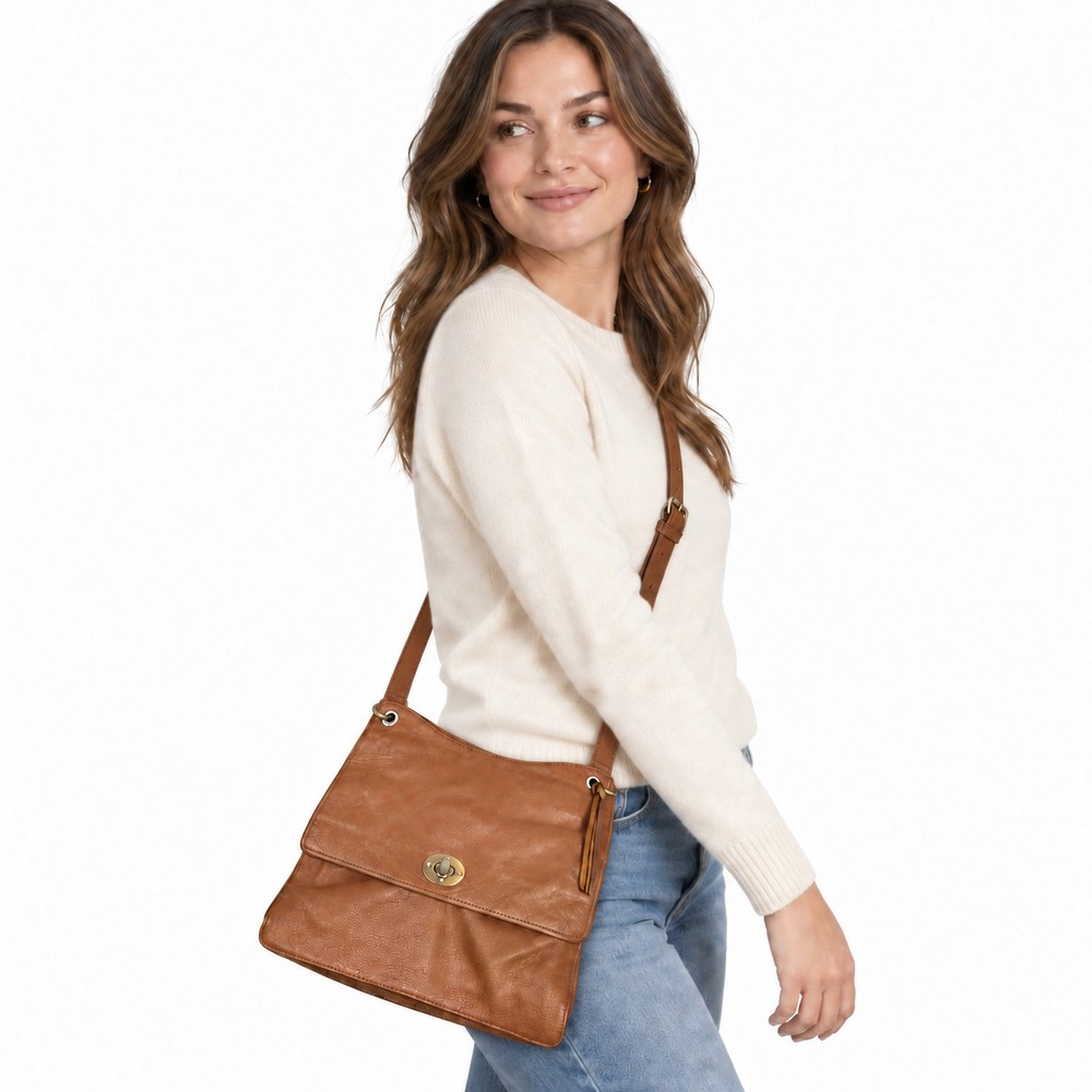Clements Ribeiro London Leather Foldover Crossbody Messenger Bag Cognac Brown
